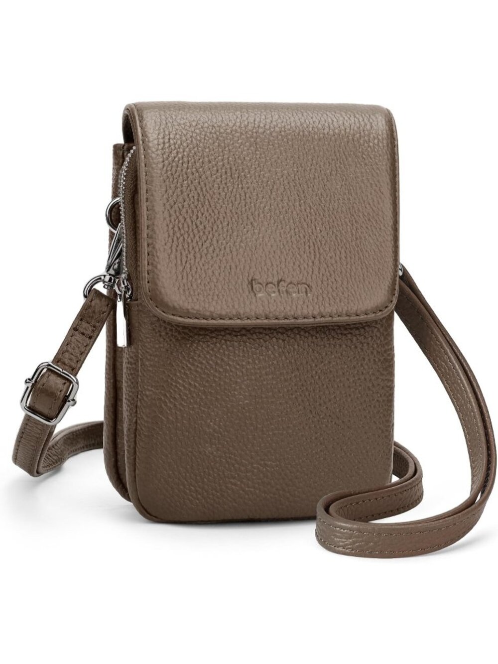 Women's Taupe Leather Cell Phone Crossbody Bag with RFID Blocking Card Slots